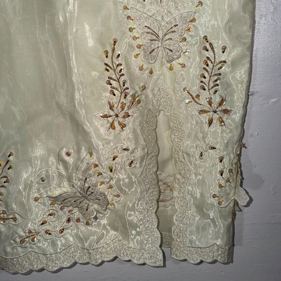 Vintage Ivory Beaded Organza Skirt Butterfly Embroidery Appliqué Midi M/L 90s - Picture 3 of 11